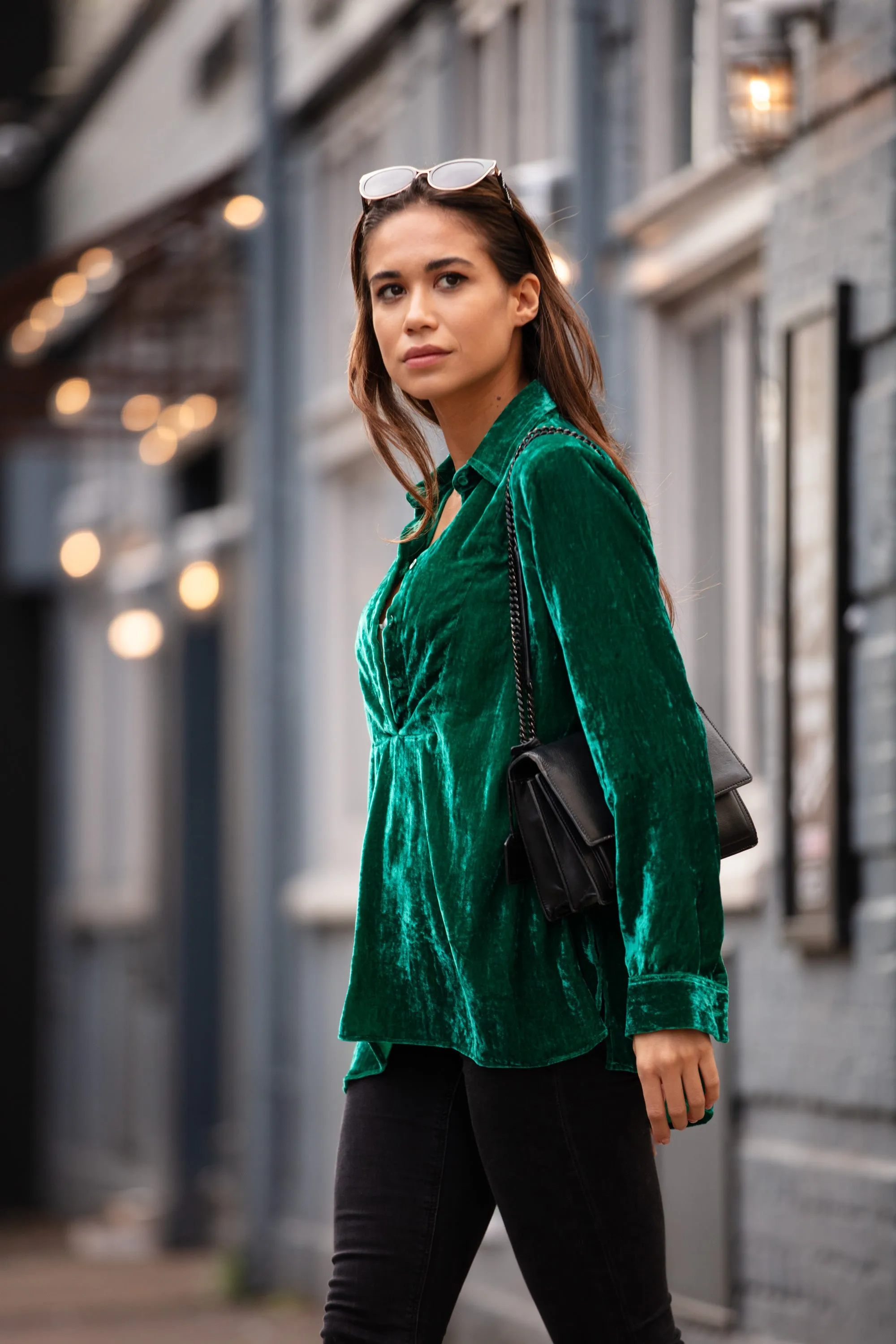 Silk Velvet Shirt In Emerald Green