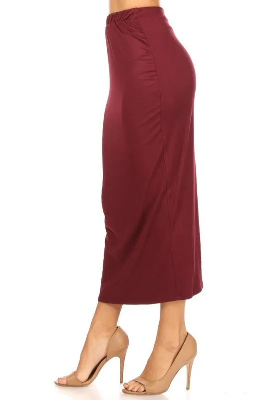 Solid Color Midi Pencil Skirt with Back Slit (5 colors)