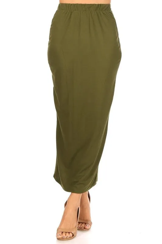 Solid Color Midi Pencil Skirt with Back Slit (5 colors)