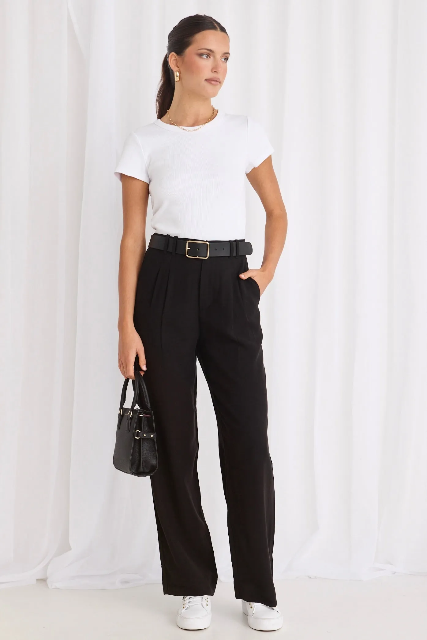 Tension Black Soft Touch Pleat Front Relaxed Pant