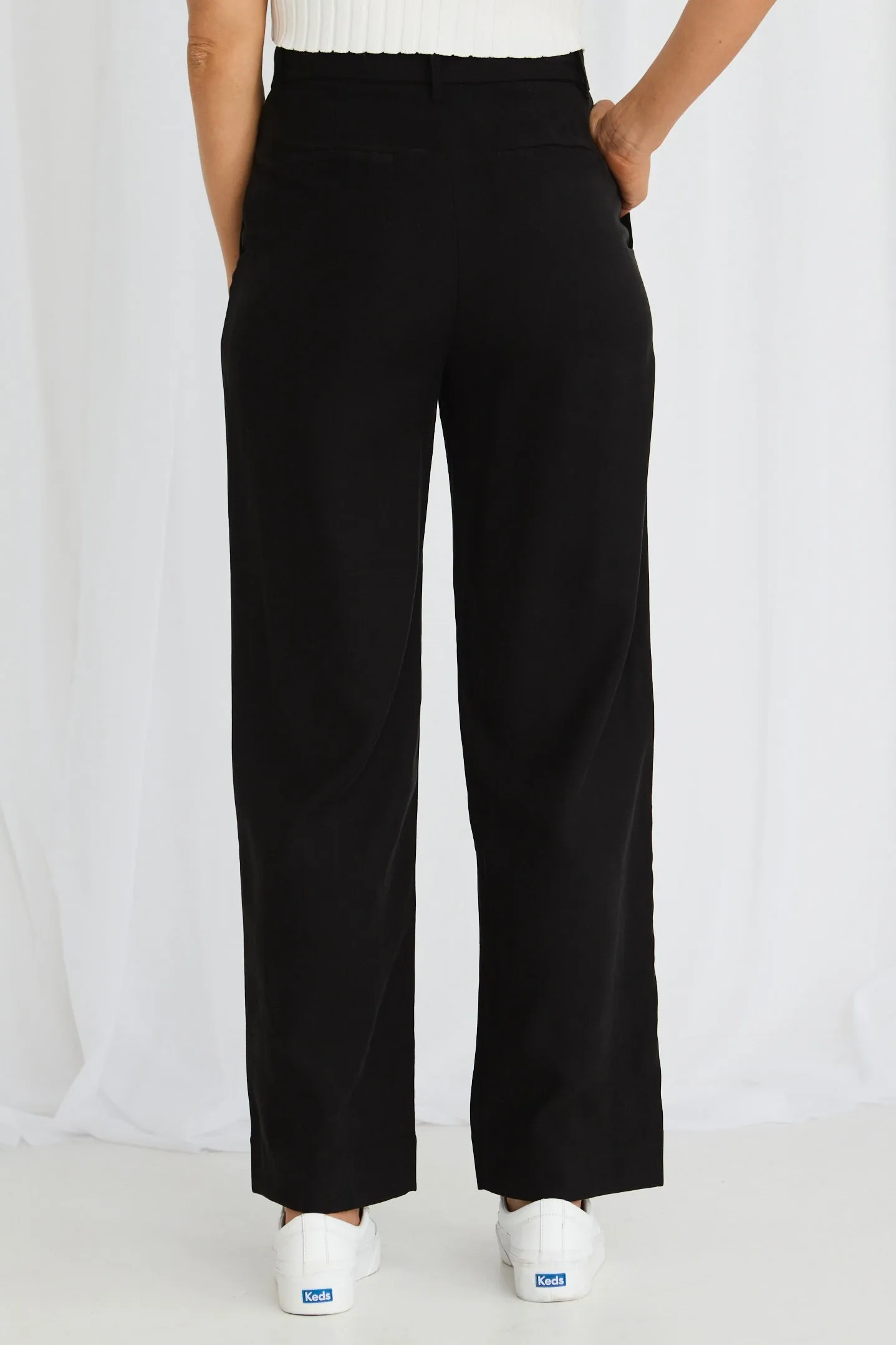 Tension Black Soft Touch Pleat Front Relaxed Pant