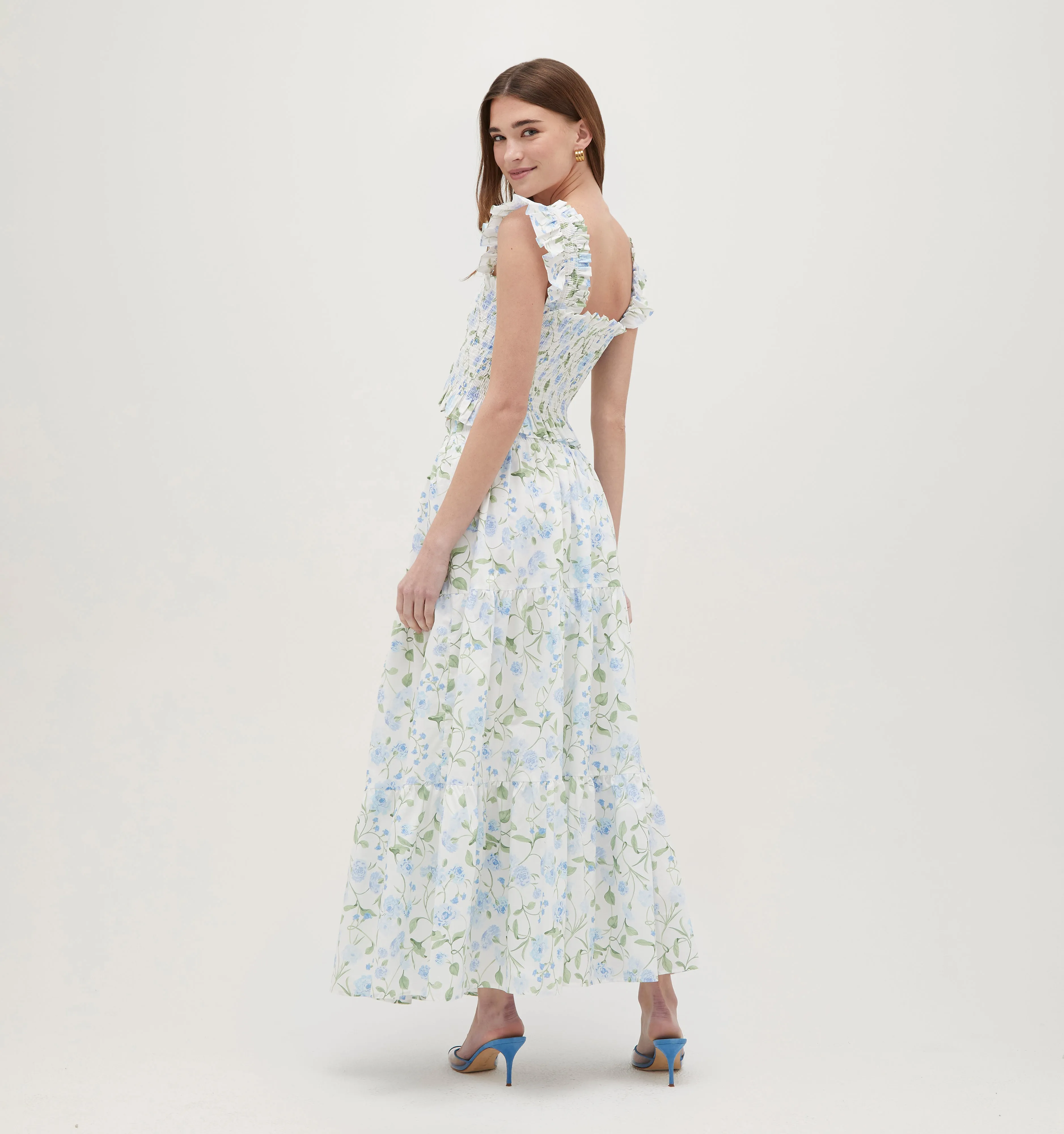 The Florence Nap Skirt - Blue Peony Bouquet Cotton