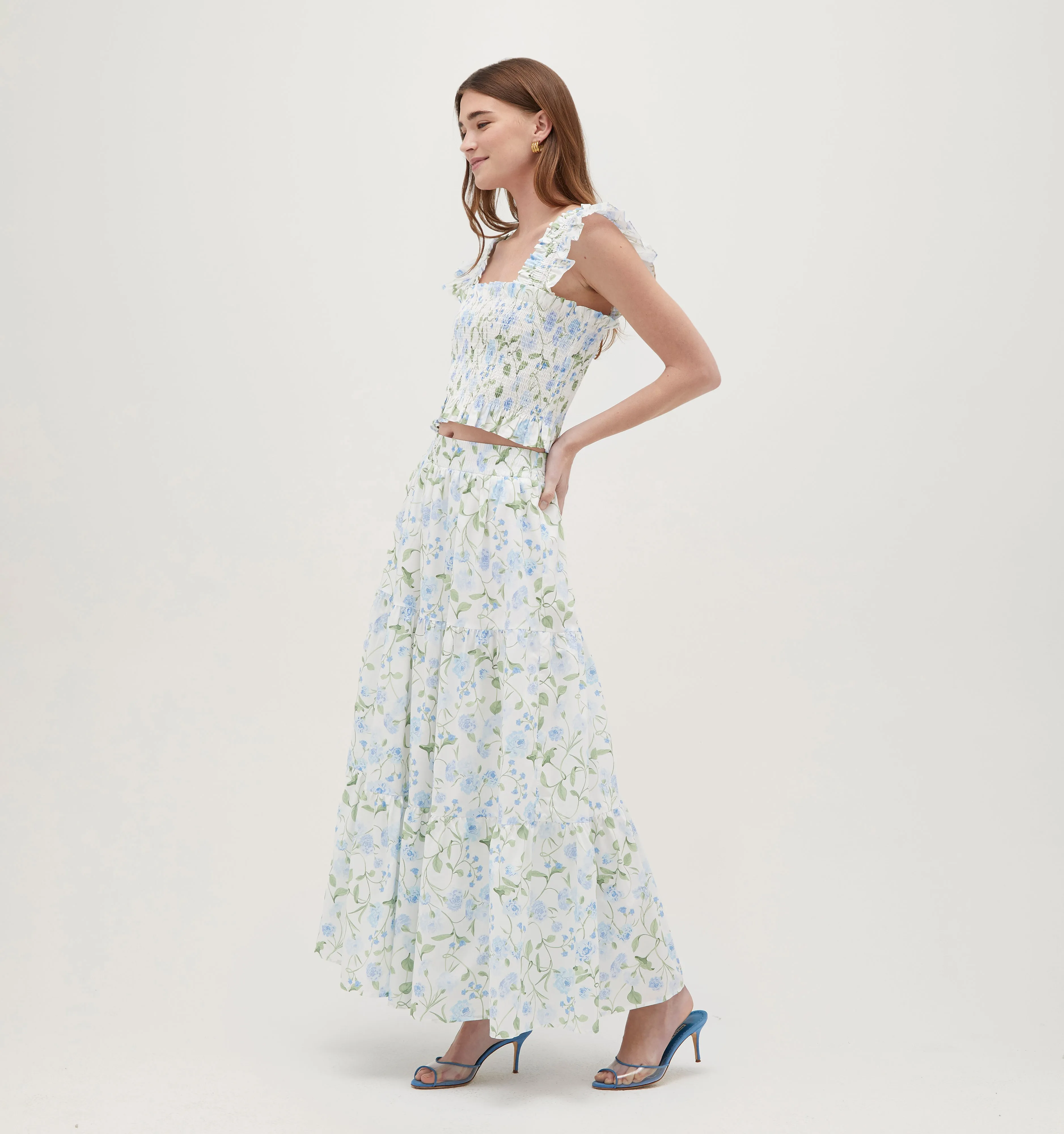 The Florence Nap Skirt - Blue Peony Bouquet Cotton