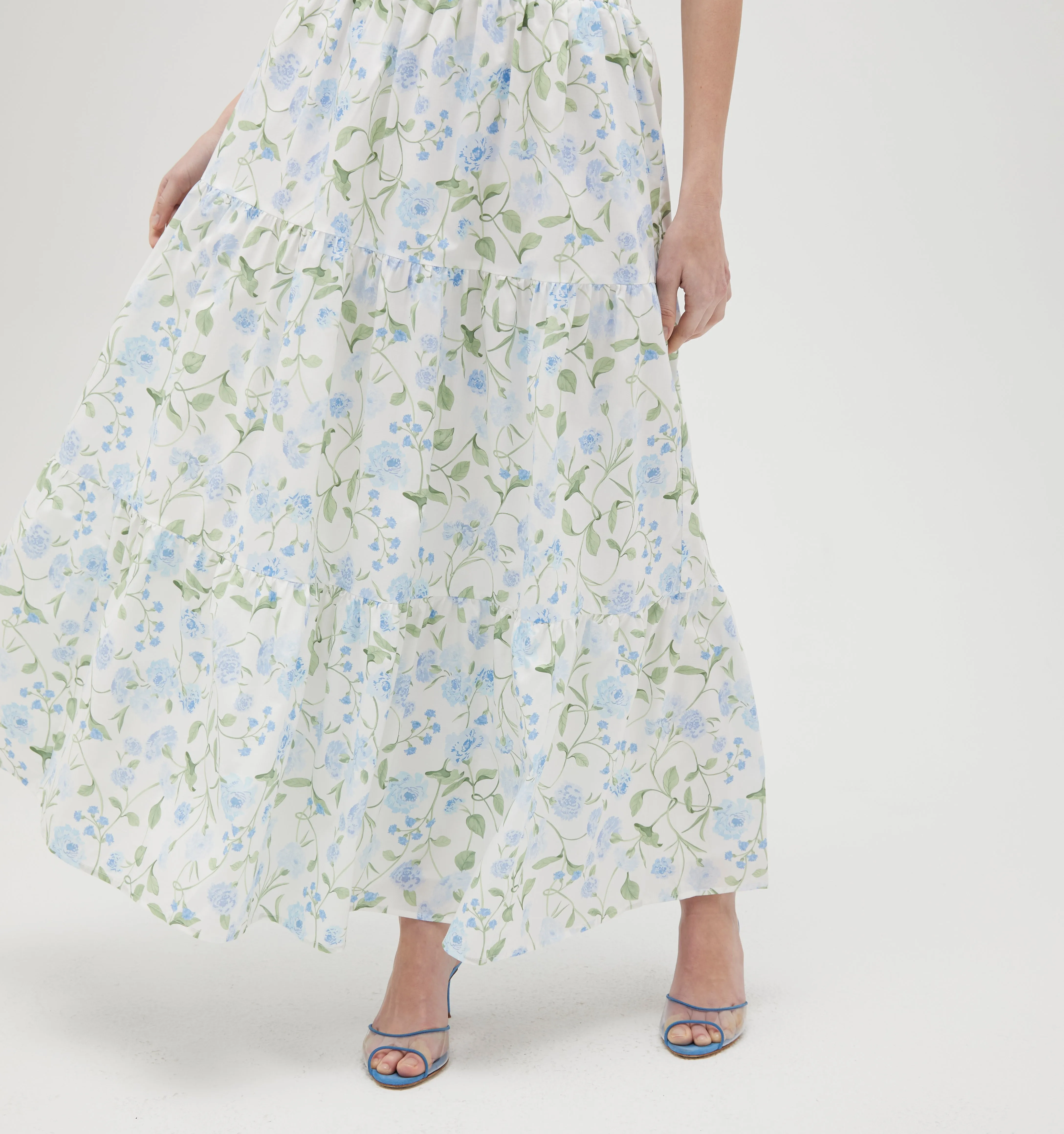 The Florence Nap Skirt - Blue Peony Bouquet Cotton