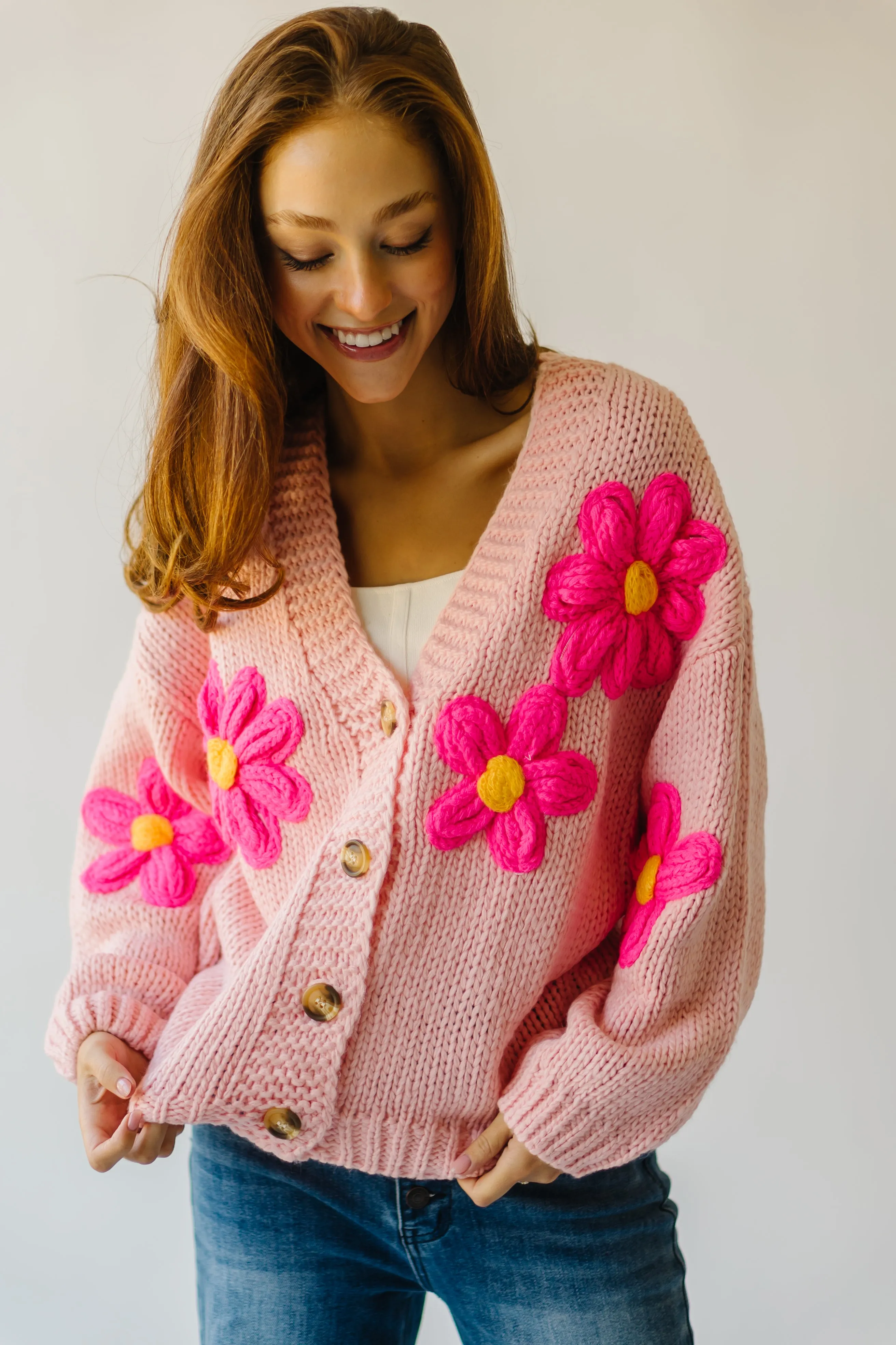 The Treft Floral Knit Cardigan in Pink