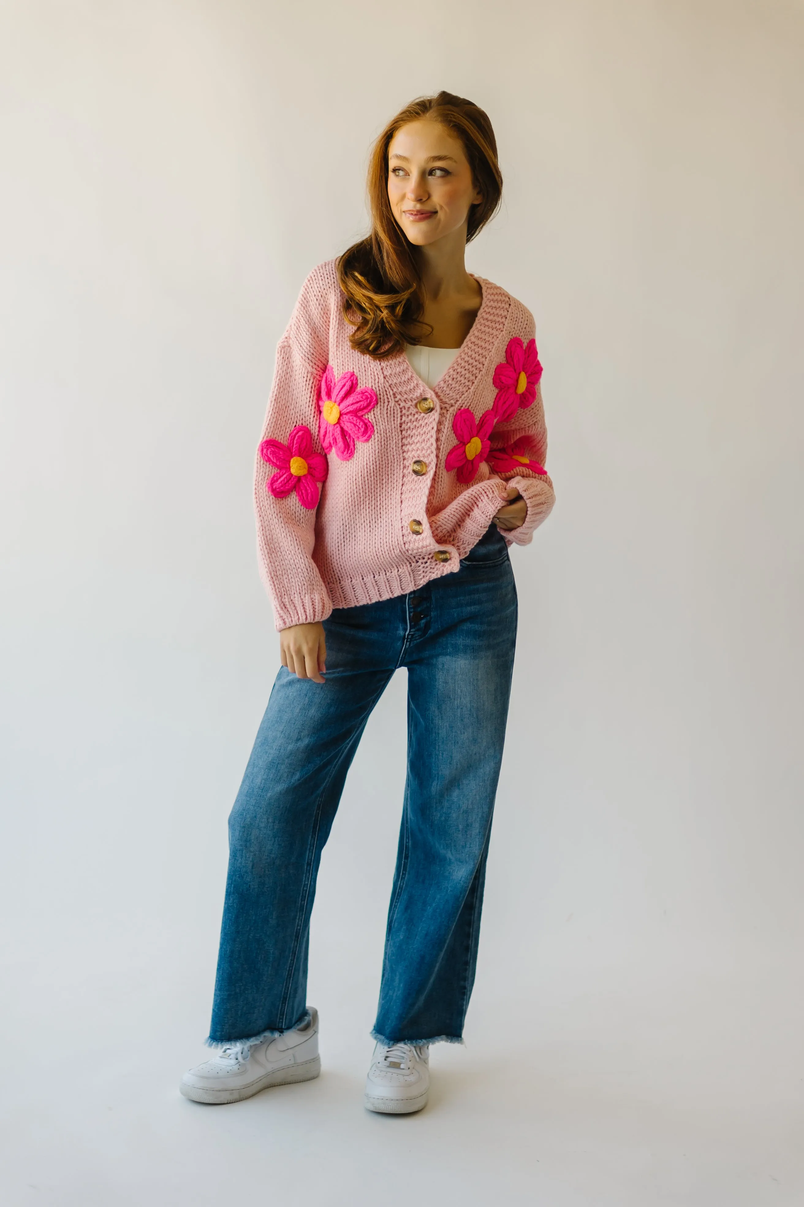 The Treft Floral Knit Cardigan in Pink