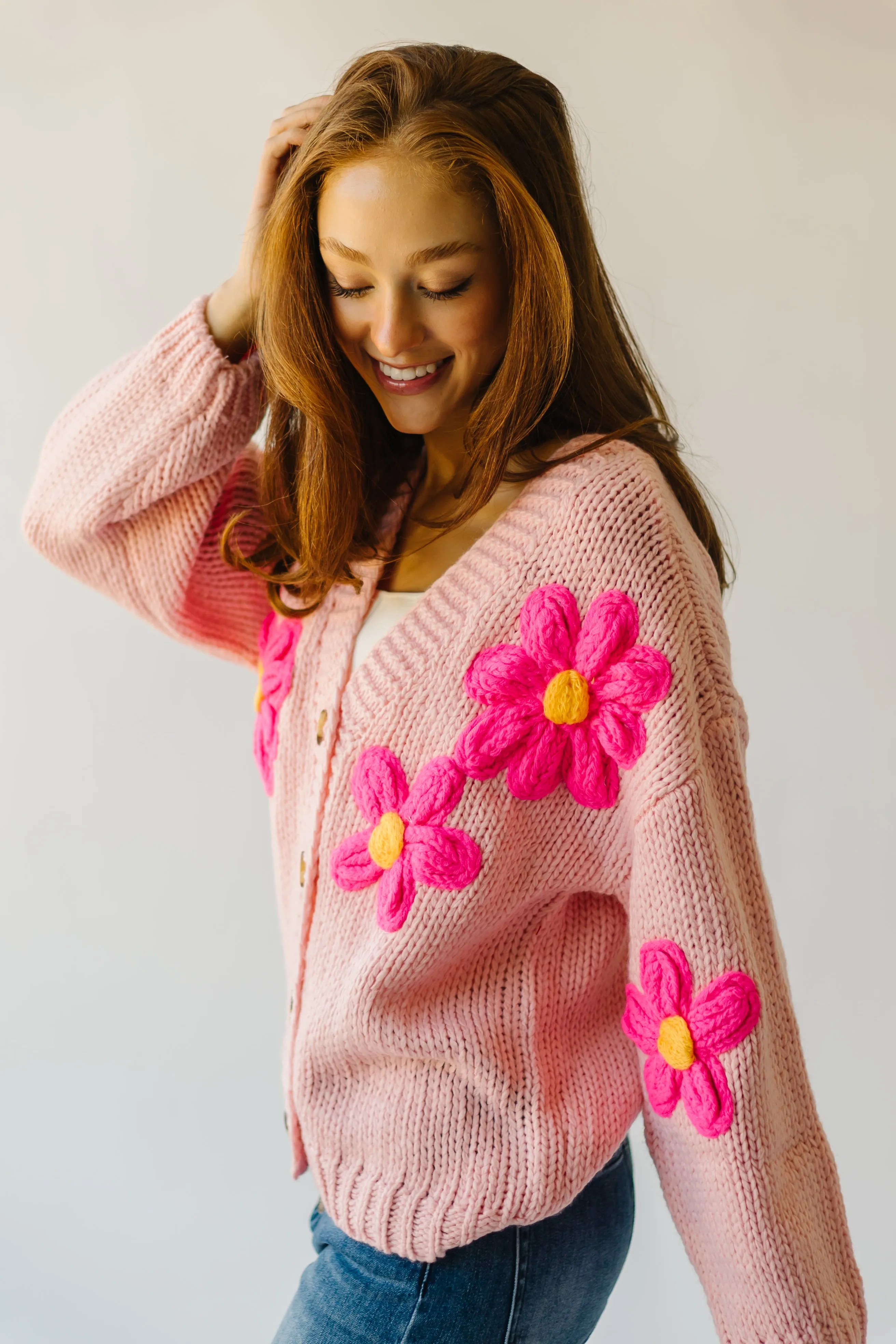 The Treft Floral Knit Cardigan in Pink