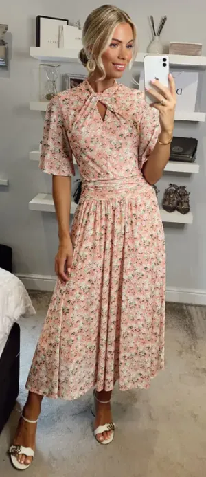 Tina Floral Midi Dress Apricot