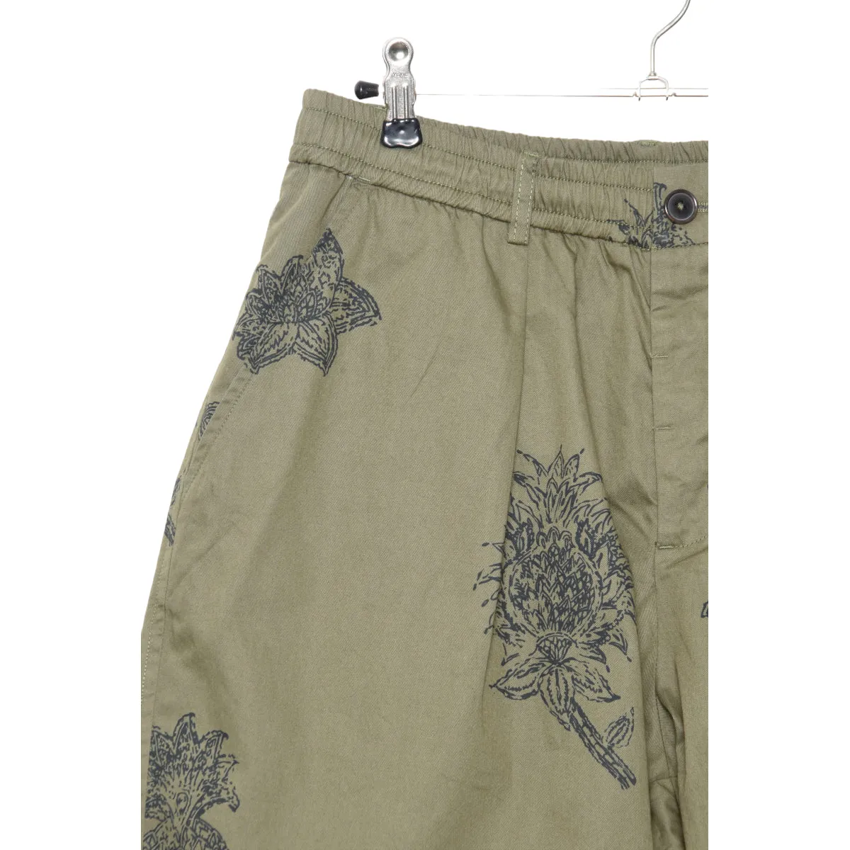 Universal Works Pleated Track Short block flower print olive P28026