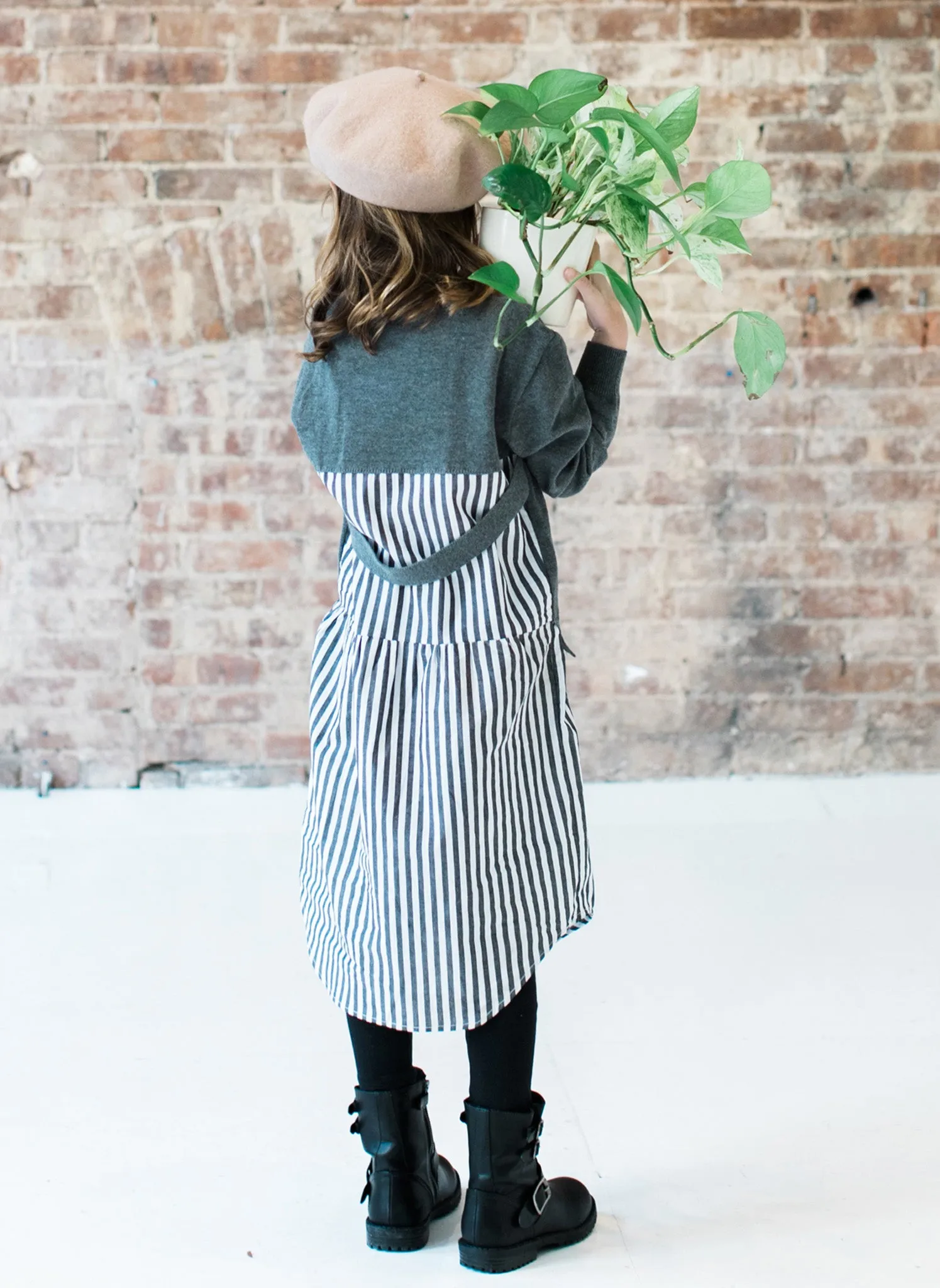 Vierra Rose Brigitte Sweater Woven Shirt Dress in Black/Plaid