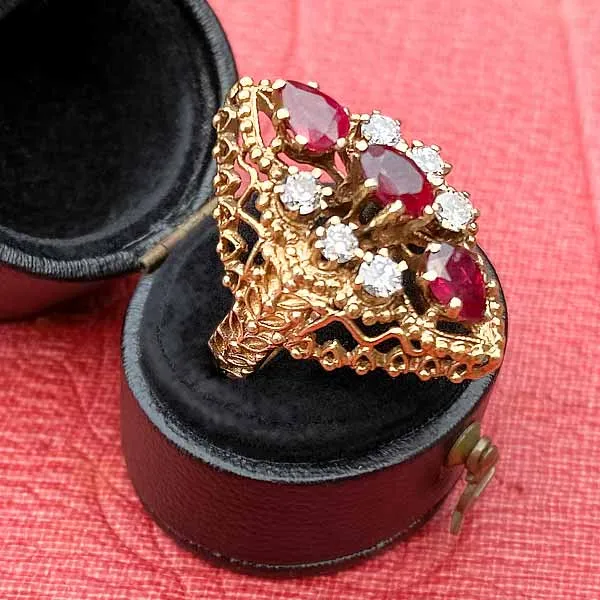 Vintage Ruby & Diamond Cocktail Ring