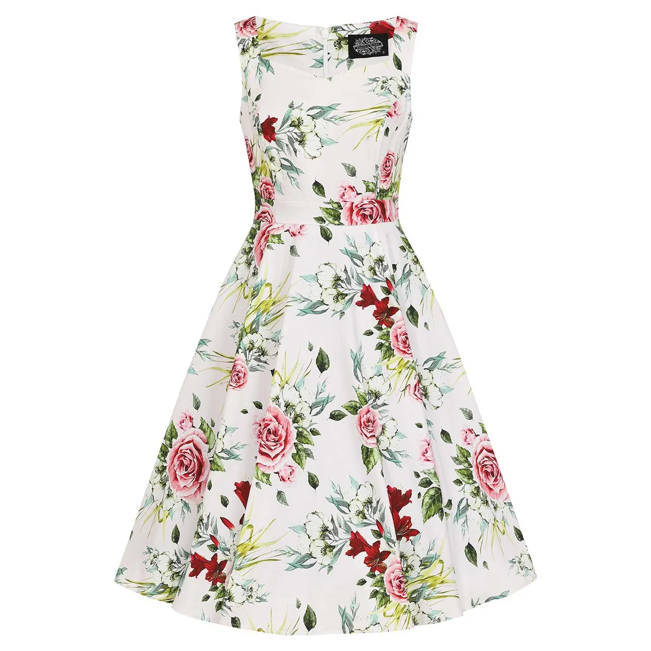 White Floral Print Vintage Rockabilly 50s Swing Dress