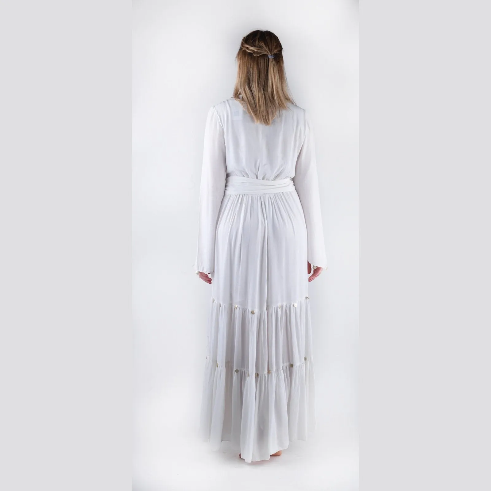 White Hippie V Neck Maxi Dress