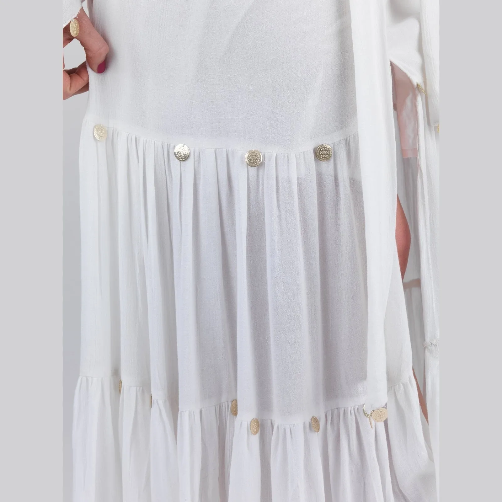 White Hippie V Neck Maxi Dress