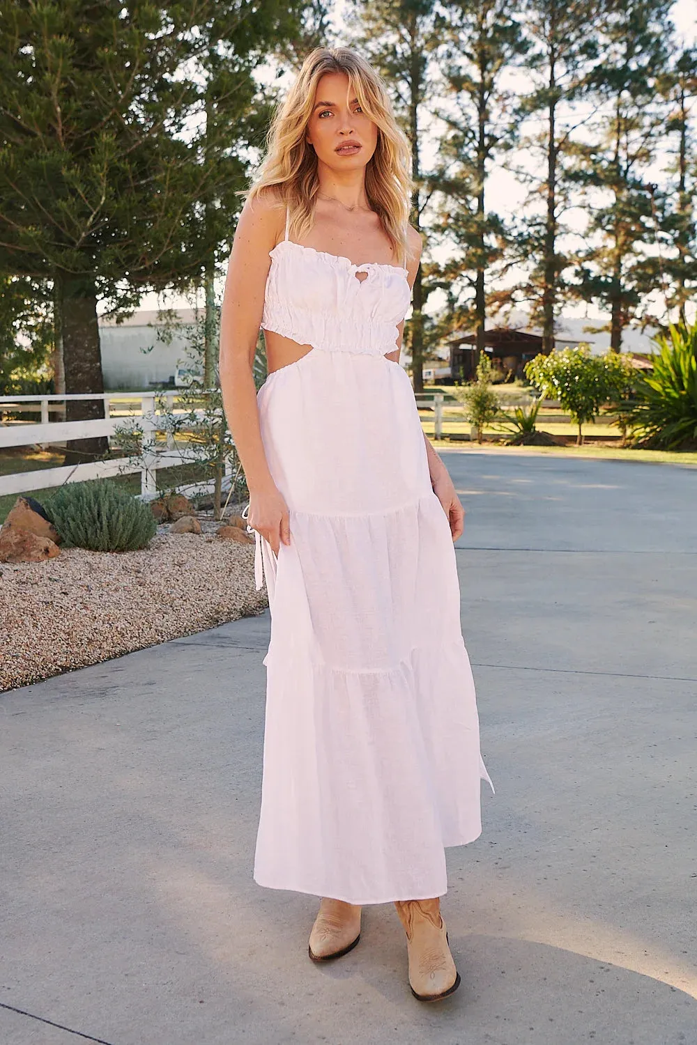 White Koda Linen Maxi Dress -  Wilder Collection