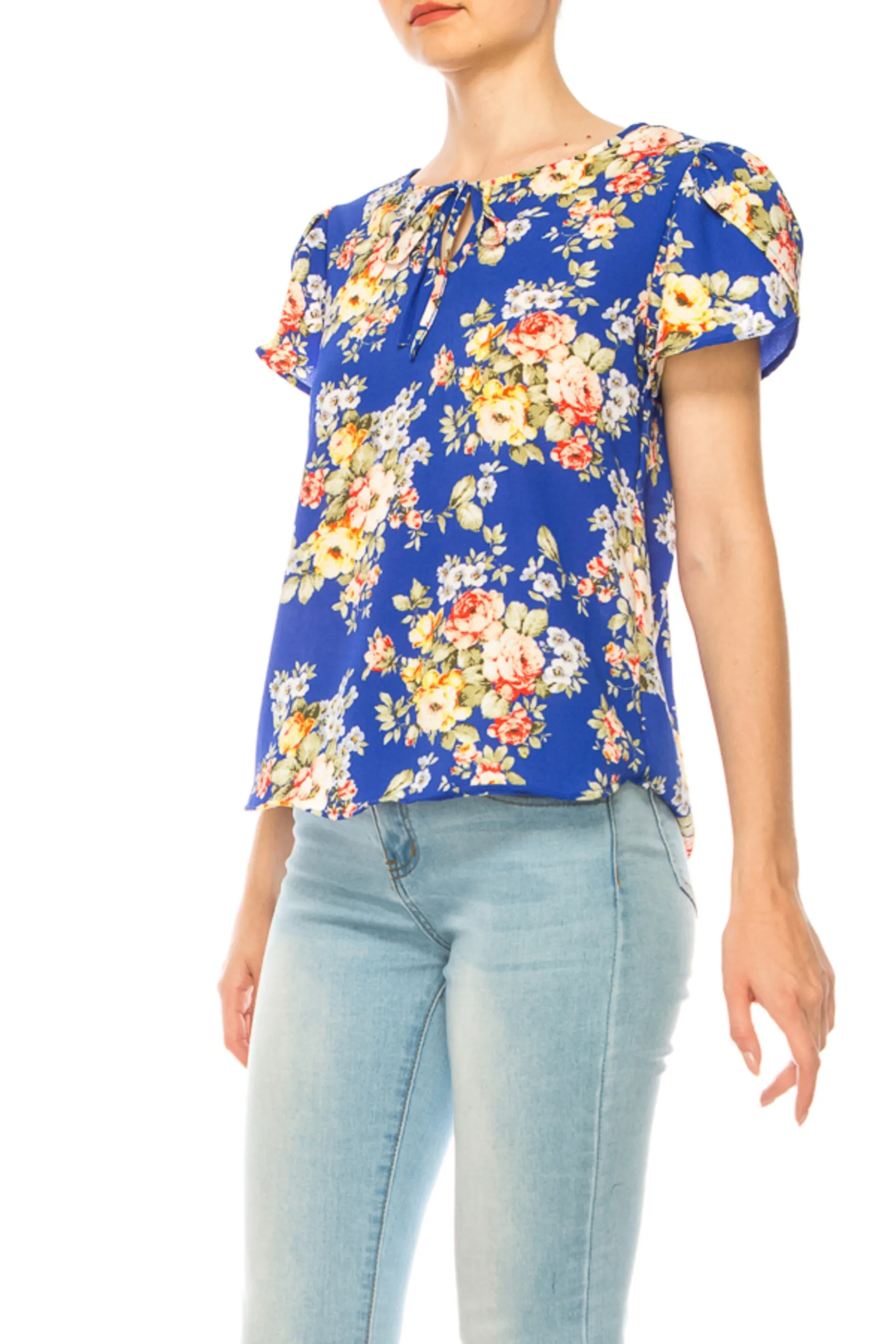 Women's Floral Pattern Short Sleeve Tunic Top Blouse