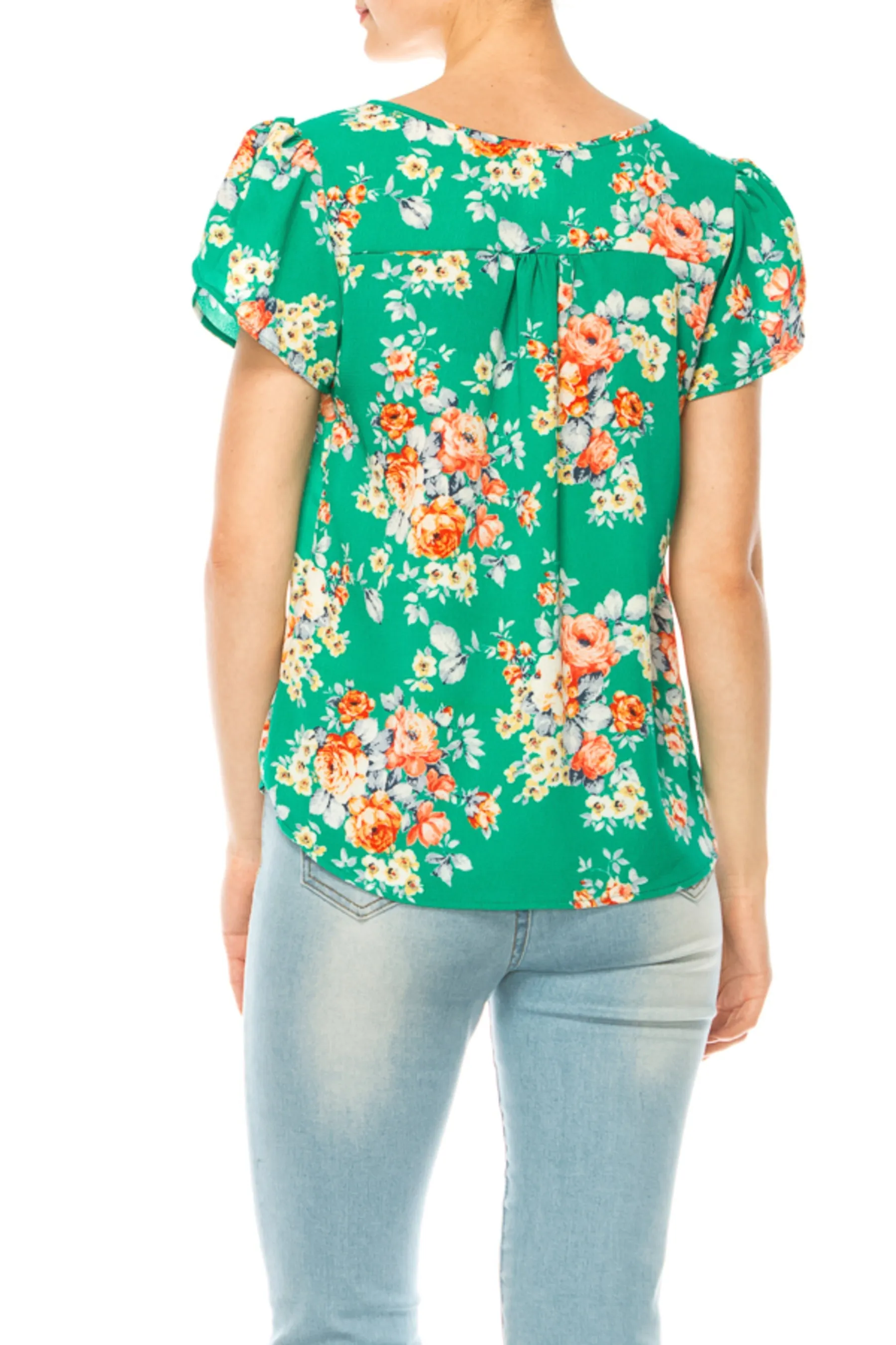 Women's Floral Pattern Short Sleeve Tunic Top Blouse