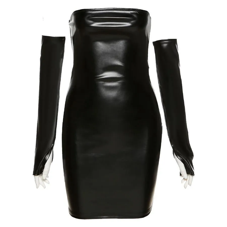 You Got It All PU Leather Dress With Sleeves