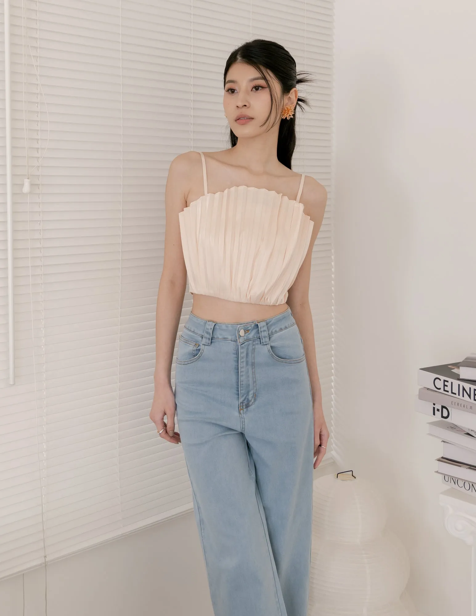 Zoya Pleated Top in Cream