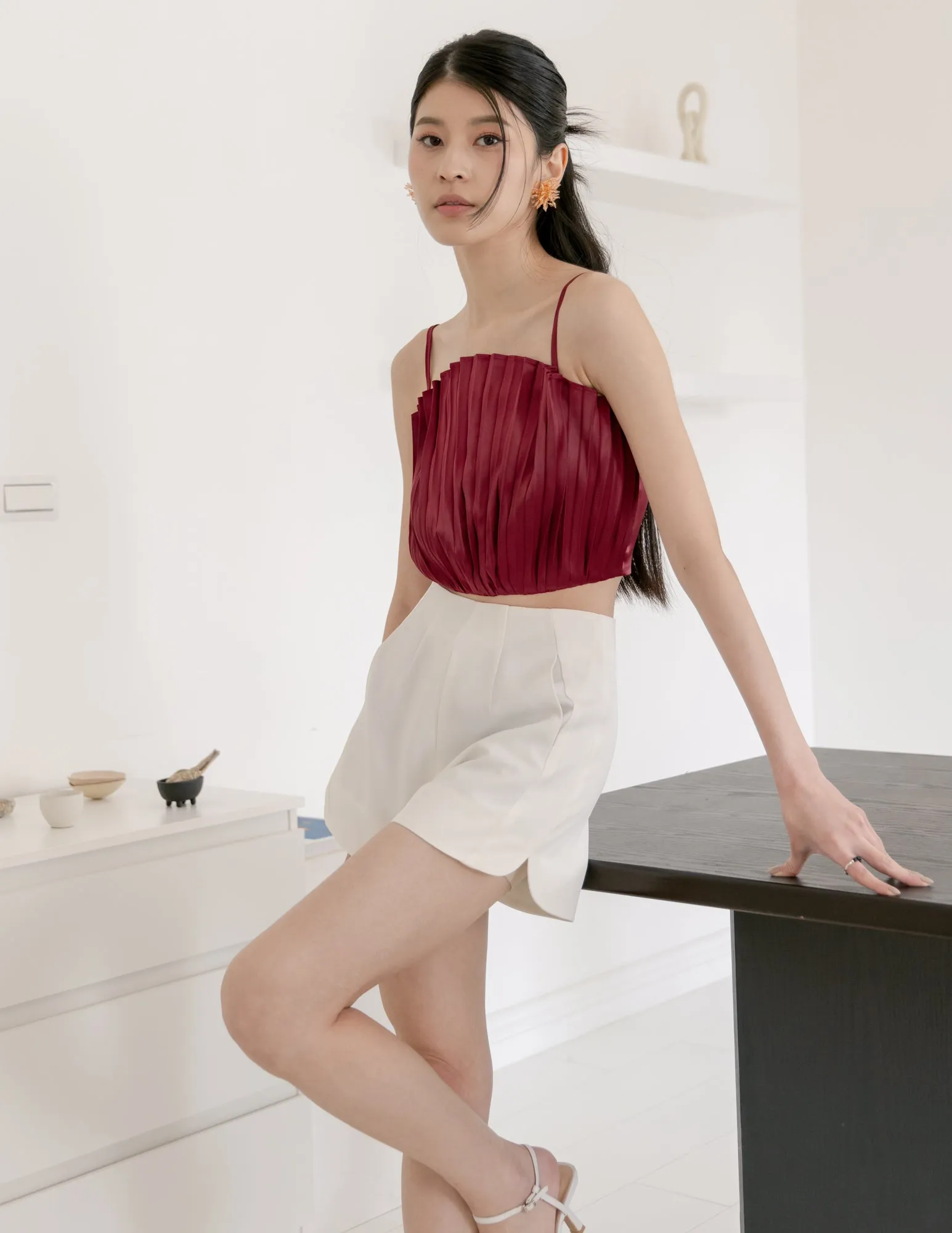 Zoya Pleated Top in Wine