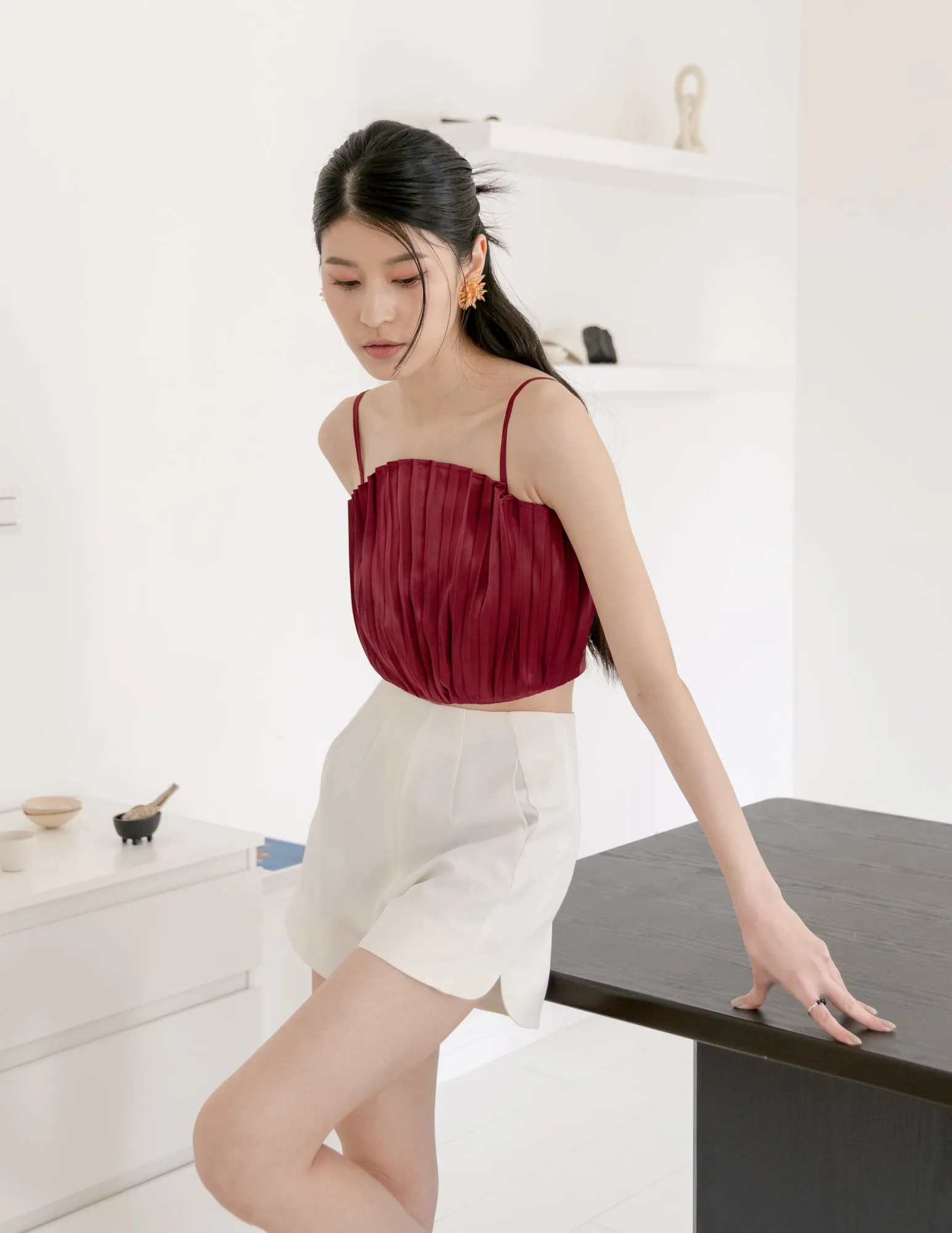 Zoya Pleated Top in Wine